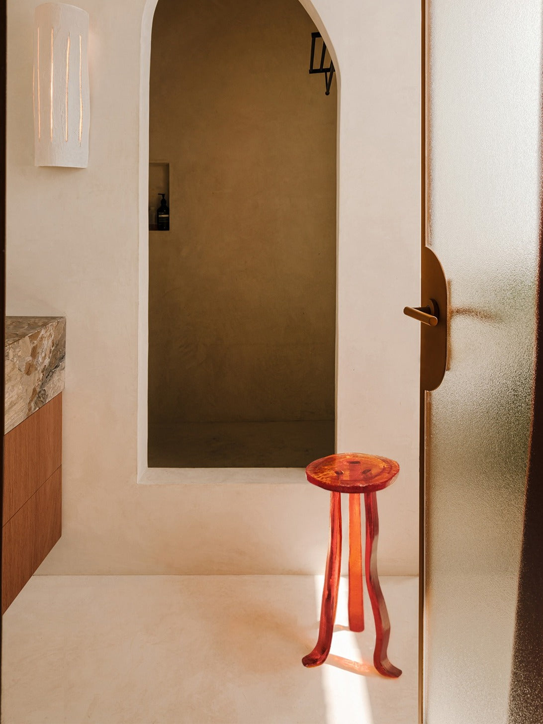 Lung 1.0 Ambar Side Table — back view in modern bathroom setting