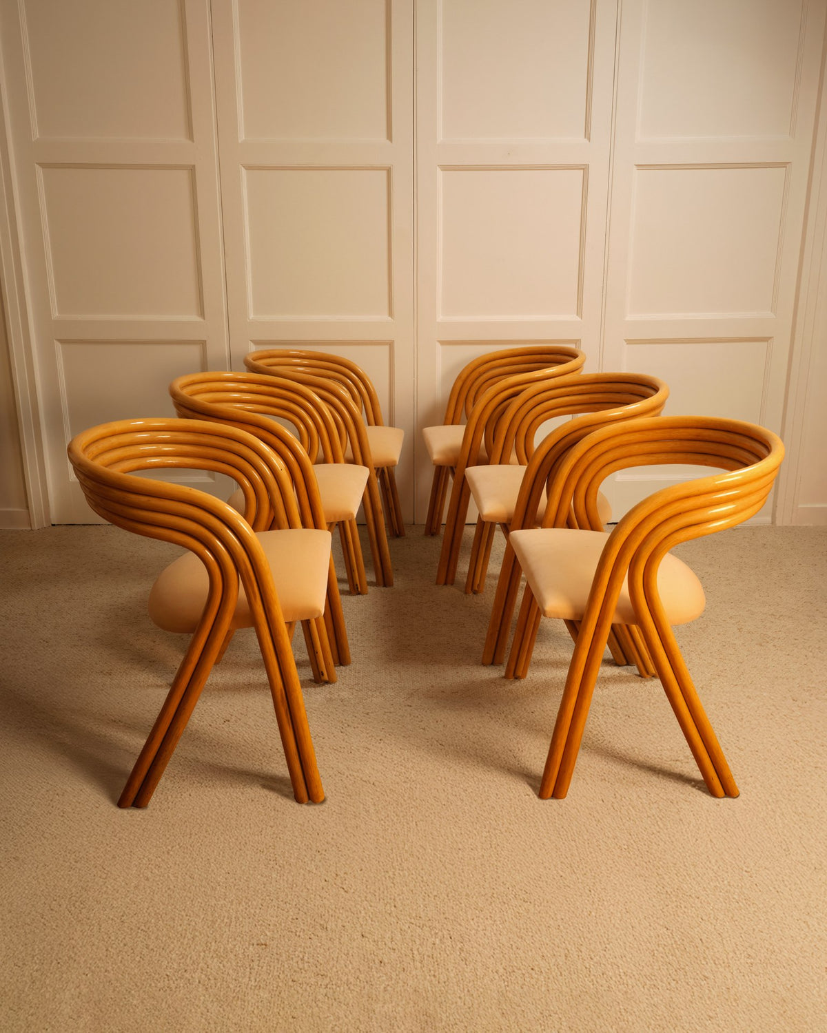 Set of orange molded plastic stackable chairs by Axel Enthoven 1970s