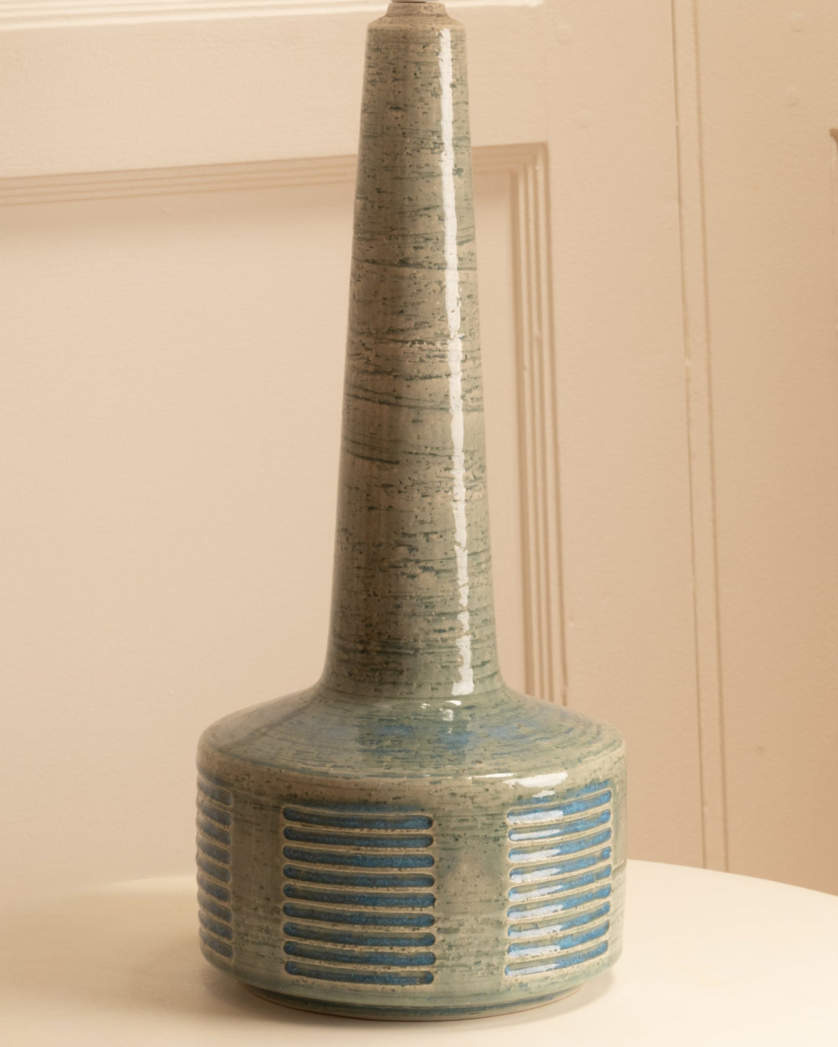 Palshus ceramic table lamp with long neck and blue striped base