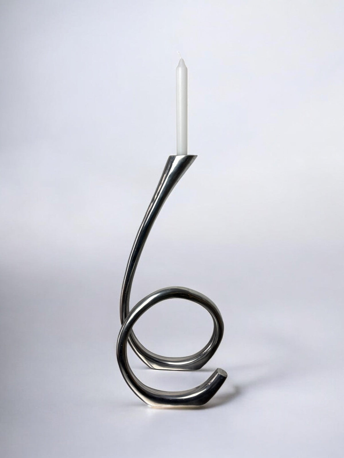 XL Biomorphic candleholder, solid aluminum, Spain, 1970 — side angle
