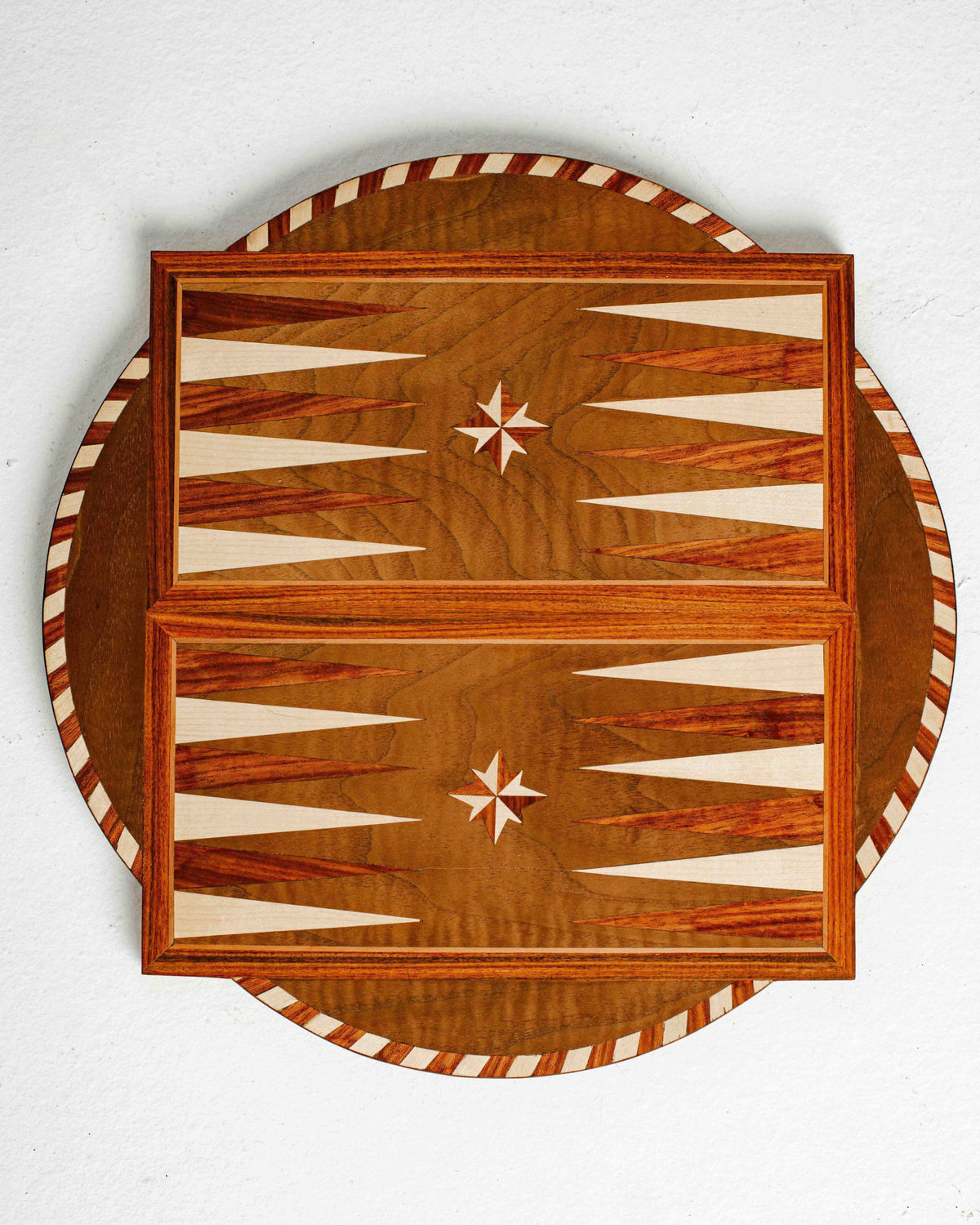 Navigator backgammon table with geometric wood inlay and star motifs