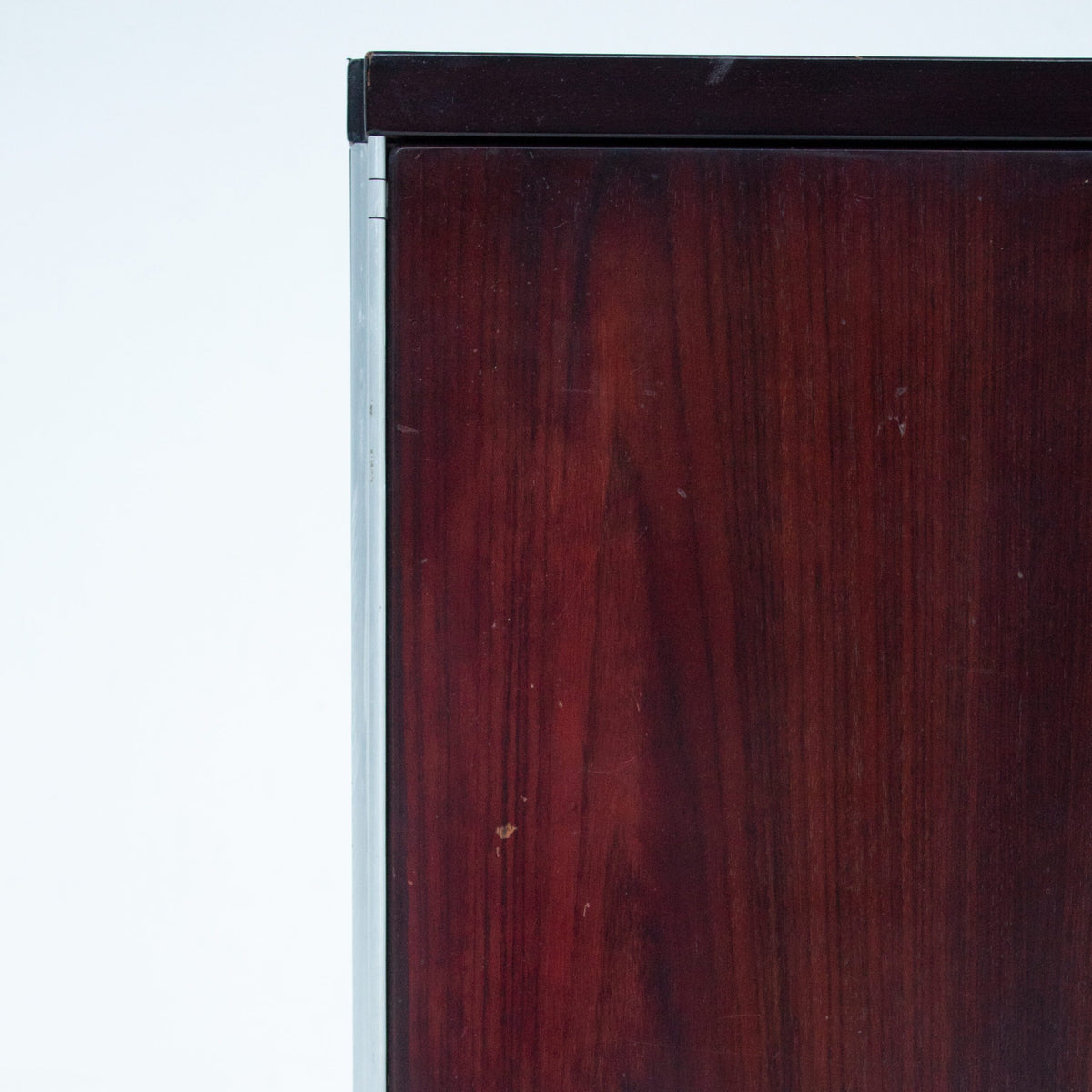 Modern Italian Sideboard/Cabinet in Wood and Metal — close-up of wooden cabinet surface