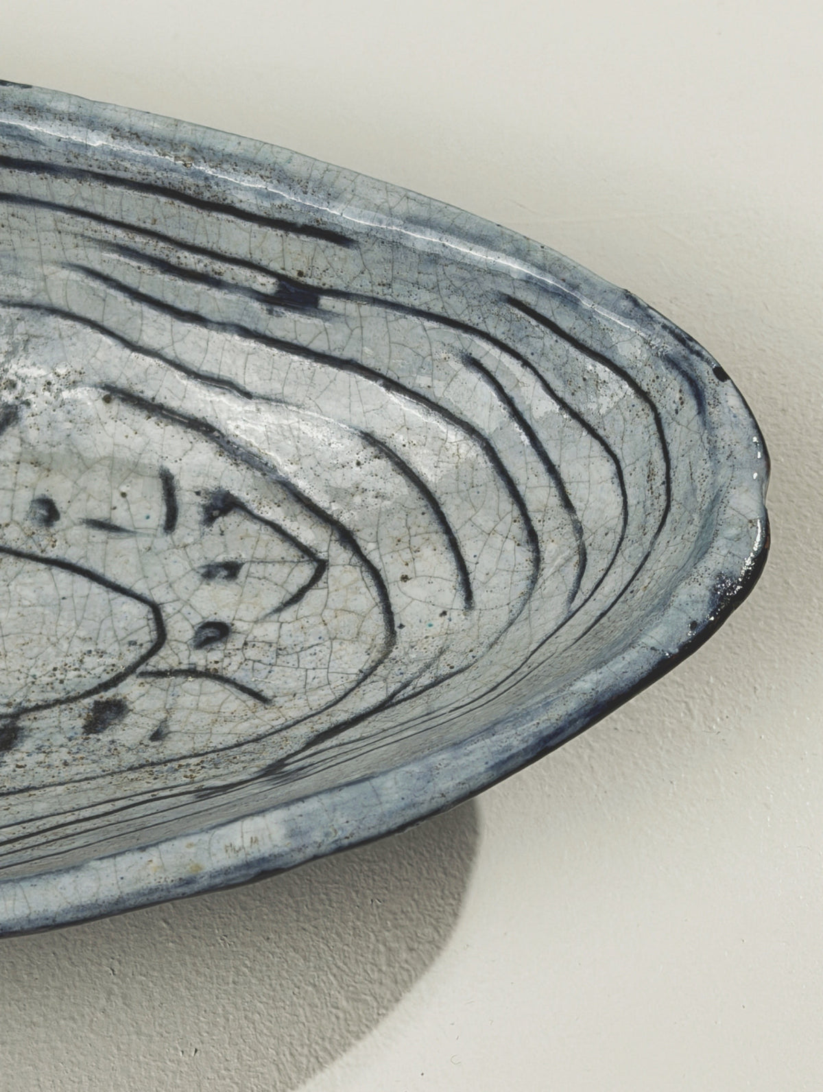 Large navette dish in glazed ceramic, signed Acly, France, 1964 — in context
