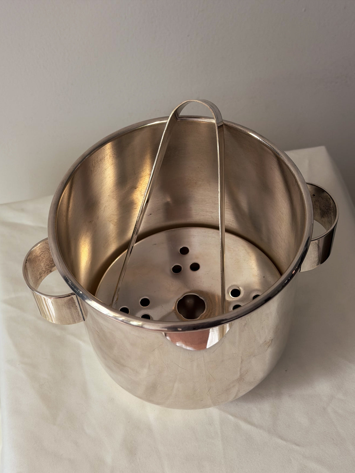 Vintage Italian silverplated ice bucket  — side angle