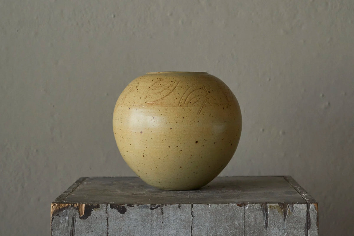 Ochre Yellow Art Deco Studio Pottery Vase Europe 1940s — side angle