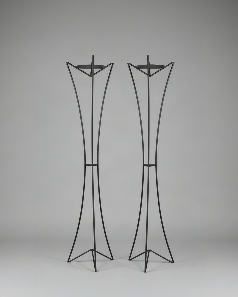 Pair of Monumental Forged Iron Floor Candleholders, Portugal, 1970s — detail view