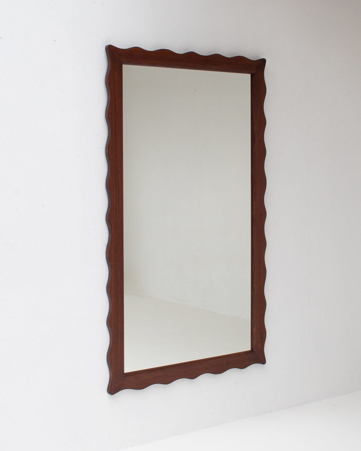 Large Vintage Wavy Walnut Wall Mirror — side angle
