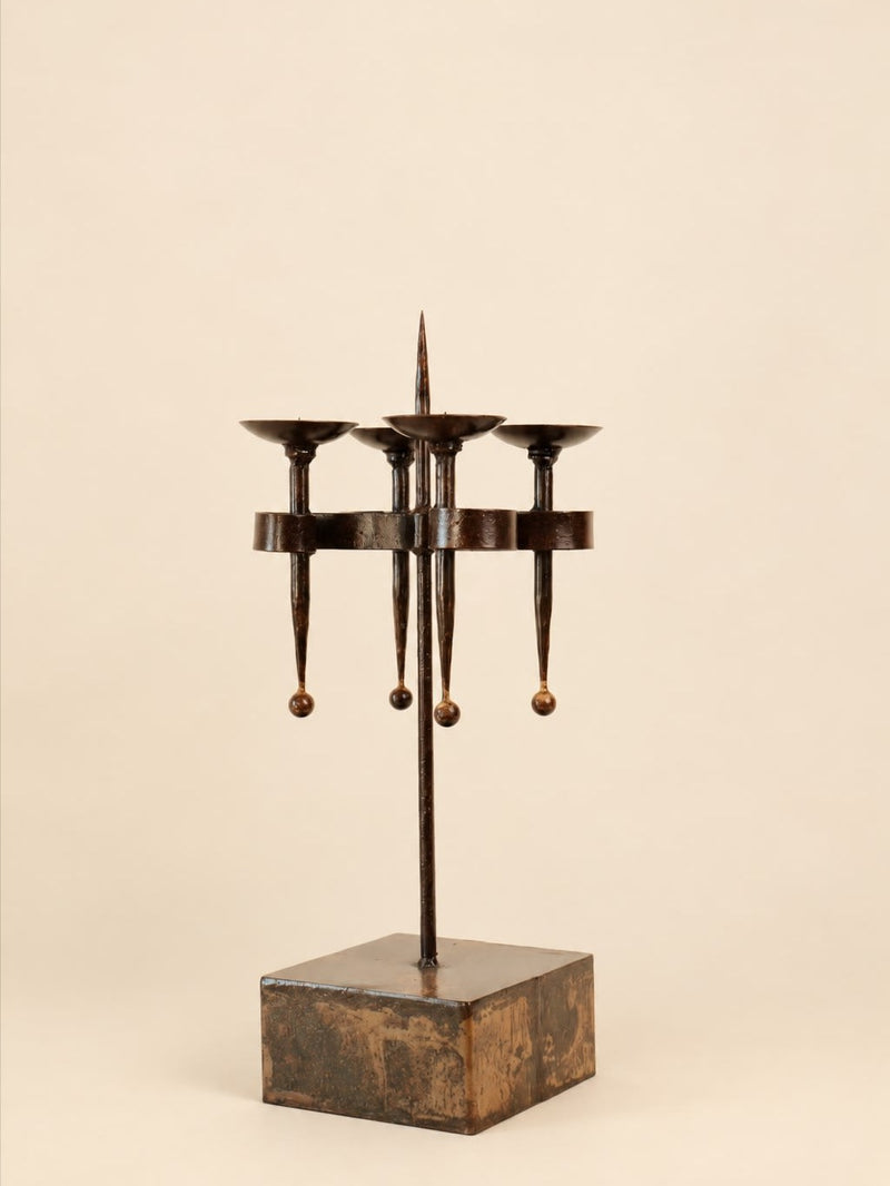 Vintage Brutalist Wrought Iron Four-Candle Candelabra — detail view