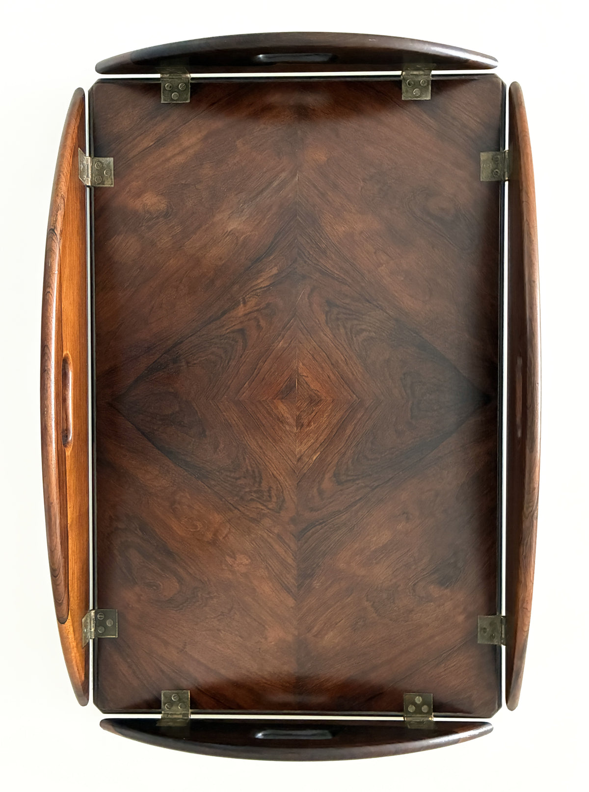 Jacarandá Tray — top view of dark wood surface with handles