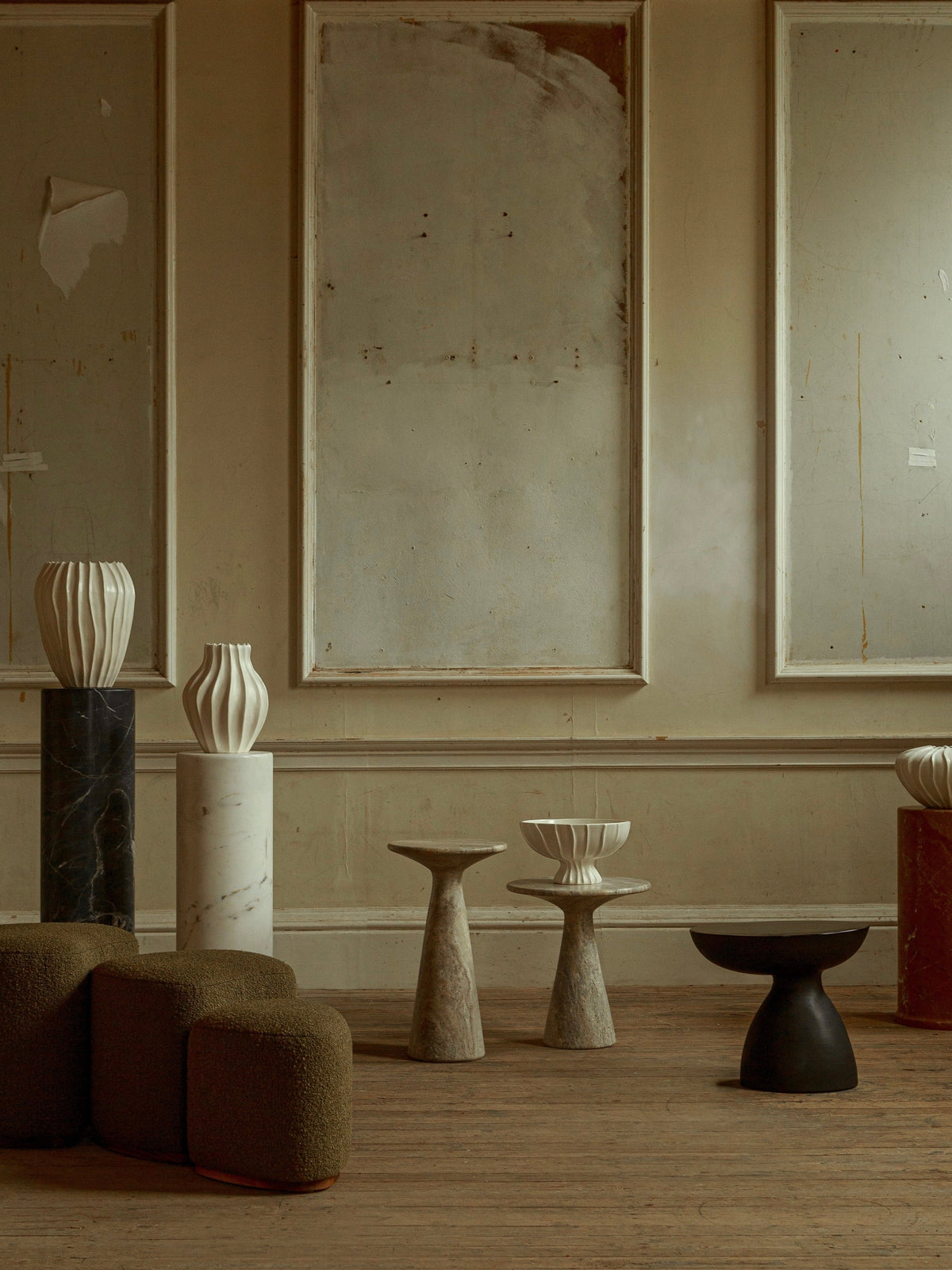 Juno Tall Travertine Side Table — close-up