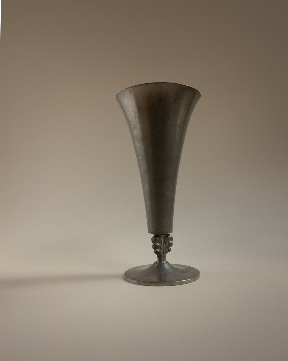 1935 GAB Tenn Swedish Grace Pewter Trumpet Vase with Sculpted Acanthus Stem — side angle