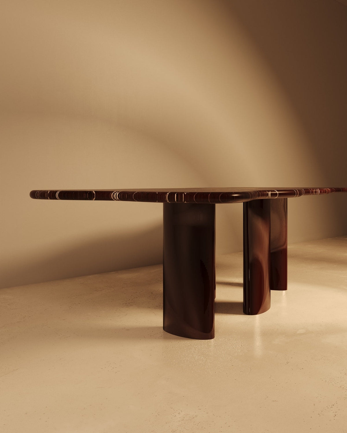 NAZAR marble dining table with lacquered cylindrical legs detail
