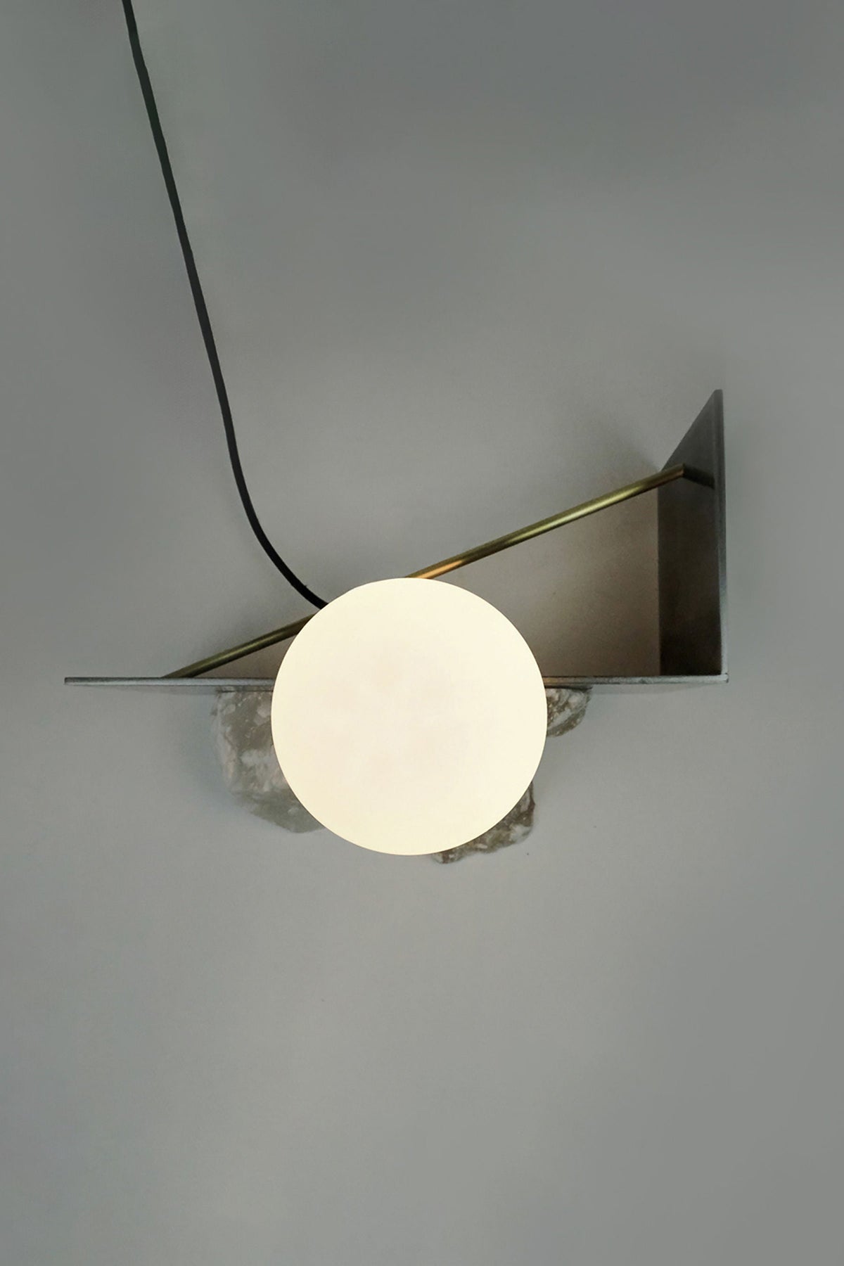Himalaya Lunar table lamp with glowing orb on brass geometric base