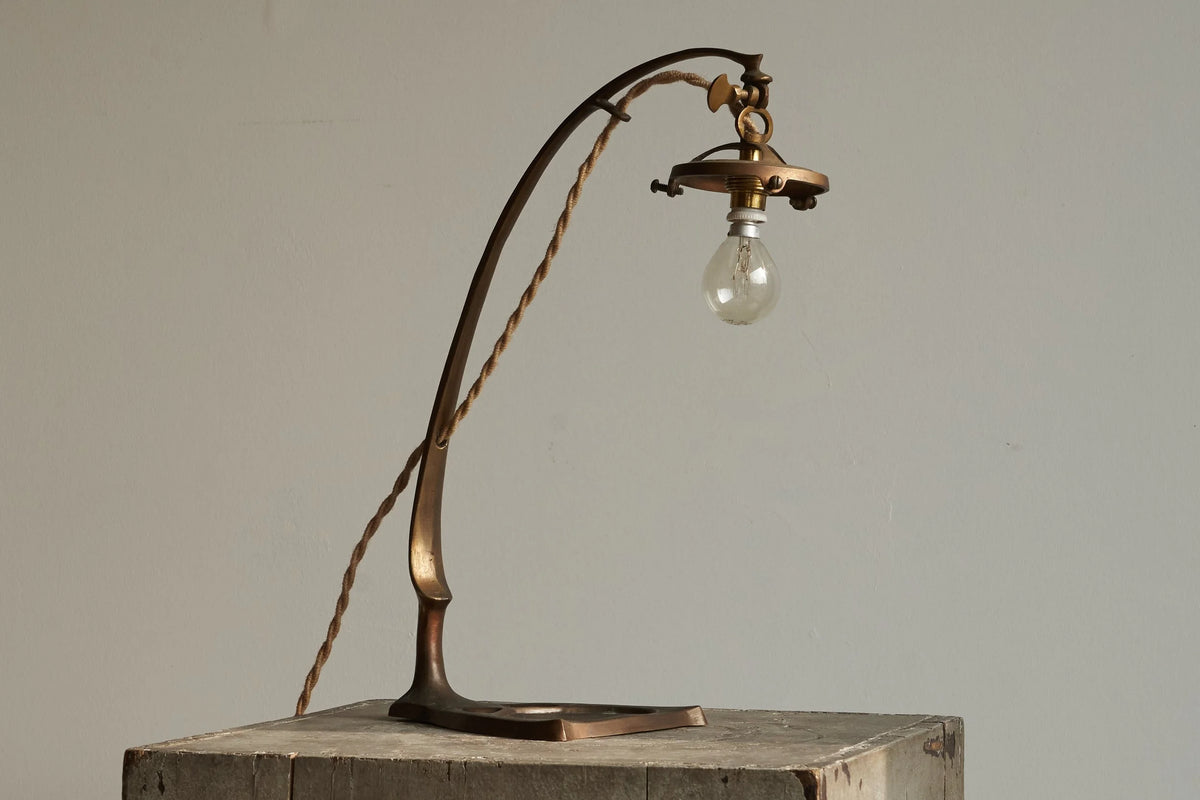 Art Nouveau Table Lamp in Sand Cast Brass and Etched Glass 1920s — additional view