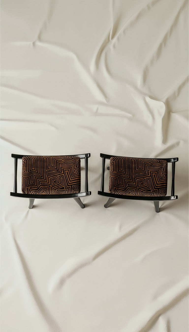 Pantera Chair Stool in Wood and DEDAR Fabric — top view of patterned seat on soft backdrop