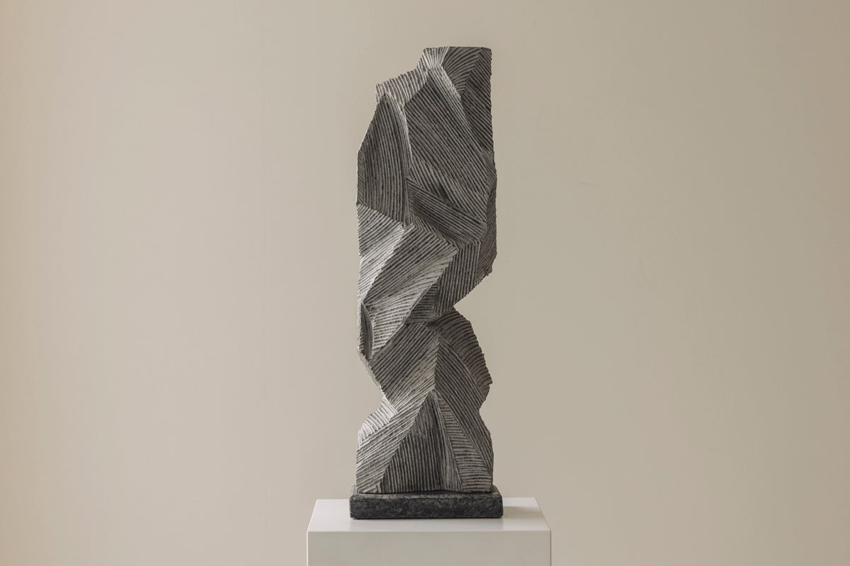 Abstract sculpture Carved from natural stone by Marc Verdoodt, Belgium 1980s. — side angle