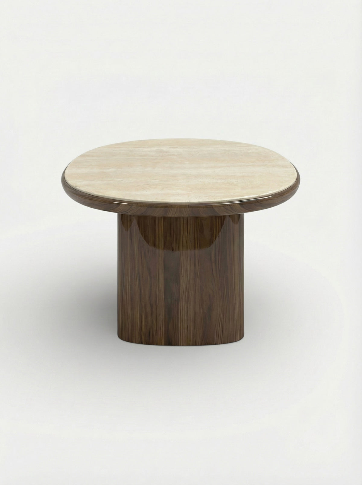 Carla Wood And Travertine Dining Table — side angle