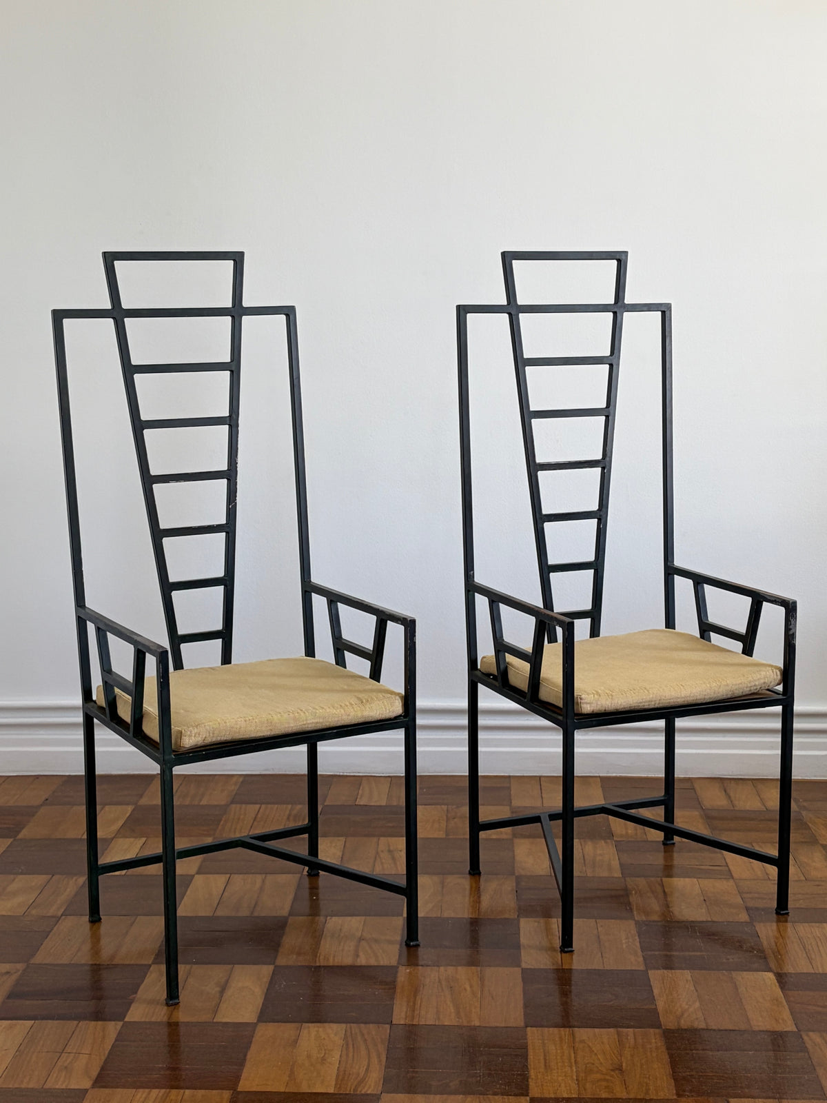 Postmodern Iron High Back chairs, Portugal, 1980s — detail view