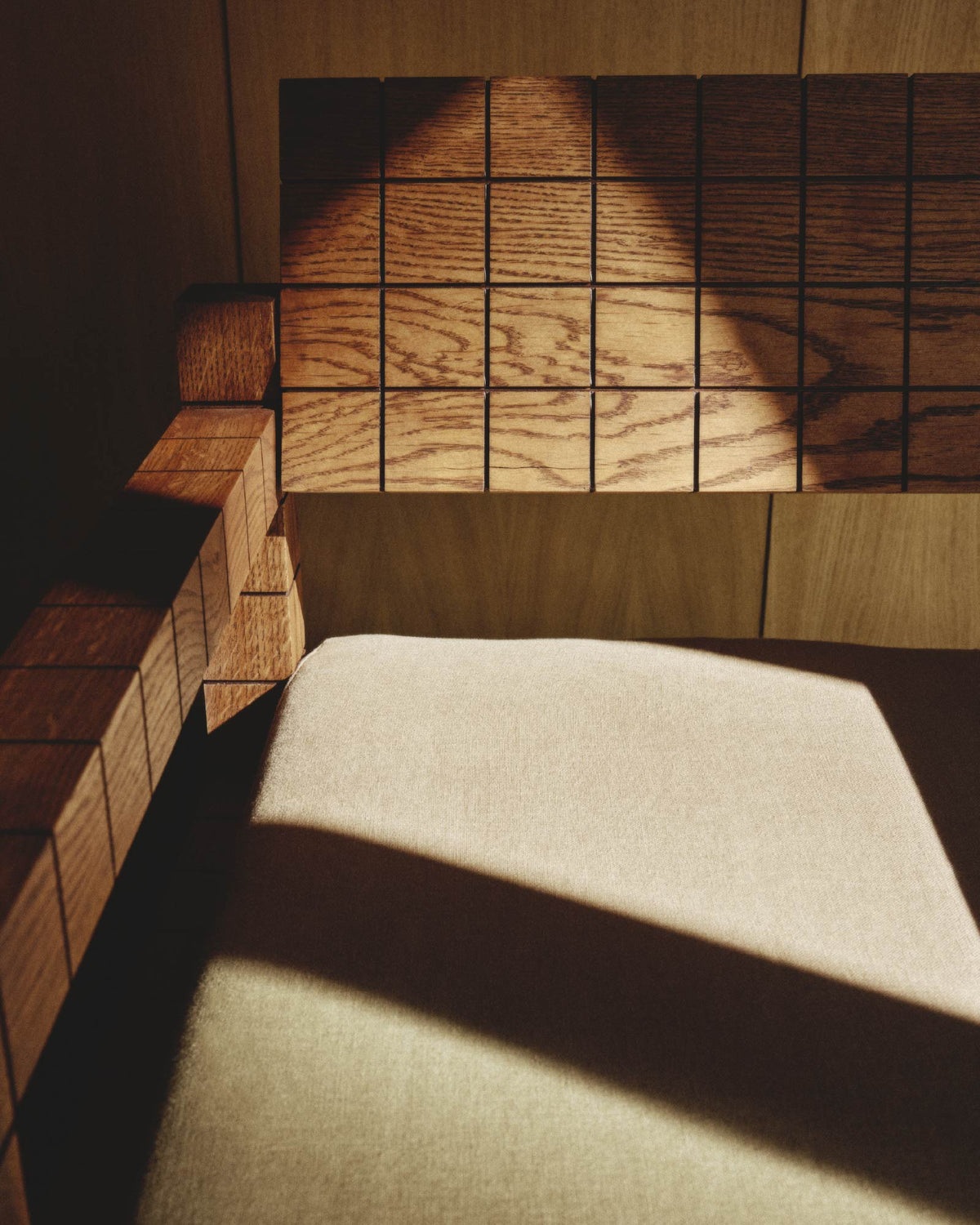 Mosaico Armchair — back view highlighting wooden grid design