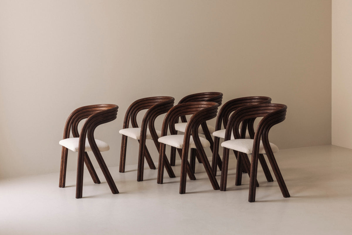 Sculptural Set of Six Dining Chairs by Axel Enthoven for Rohé, 1980s — side angle