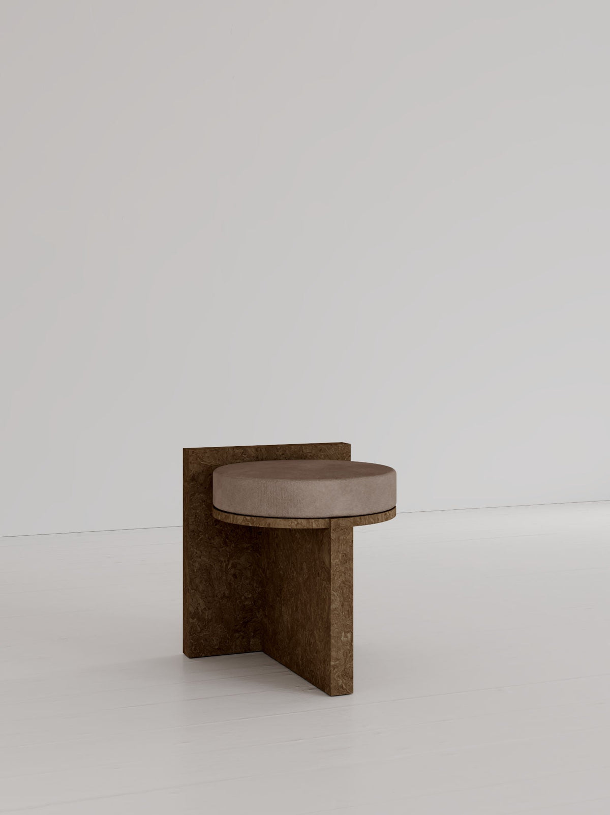 Meï 01' Stool — side view of textured brown surface