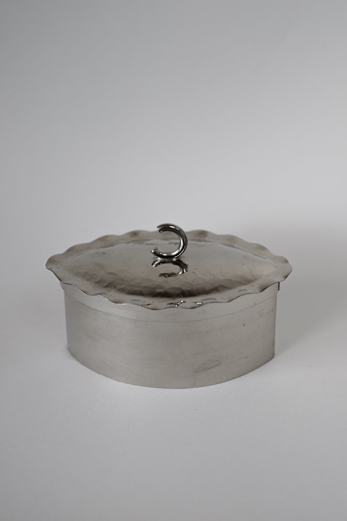 Small Hammered Box — top view of silver metal surface