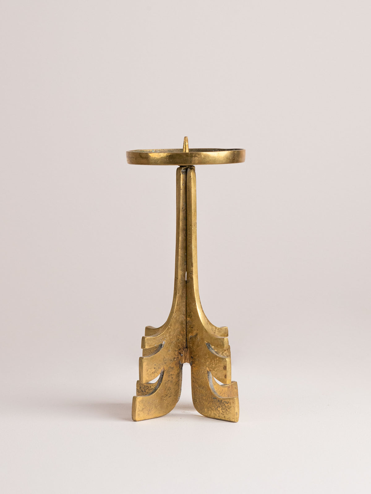 Brutalist Mid Century Brass Candle Holder — front view highlighting brass finish