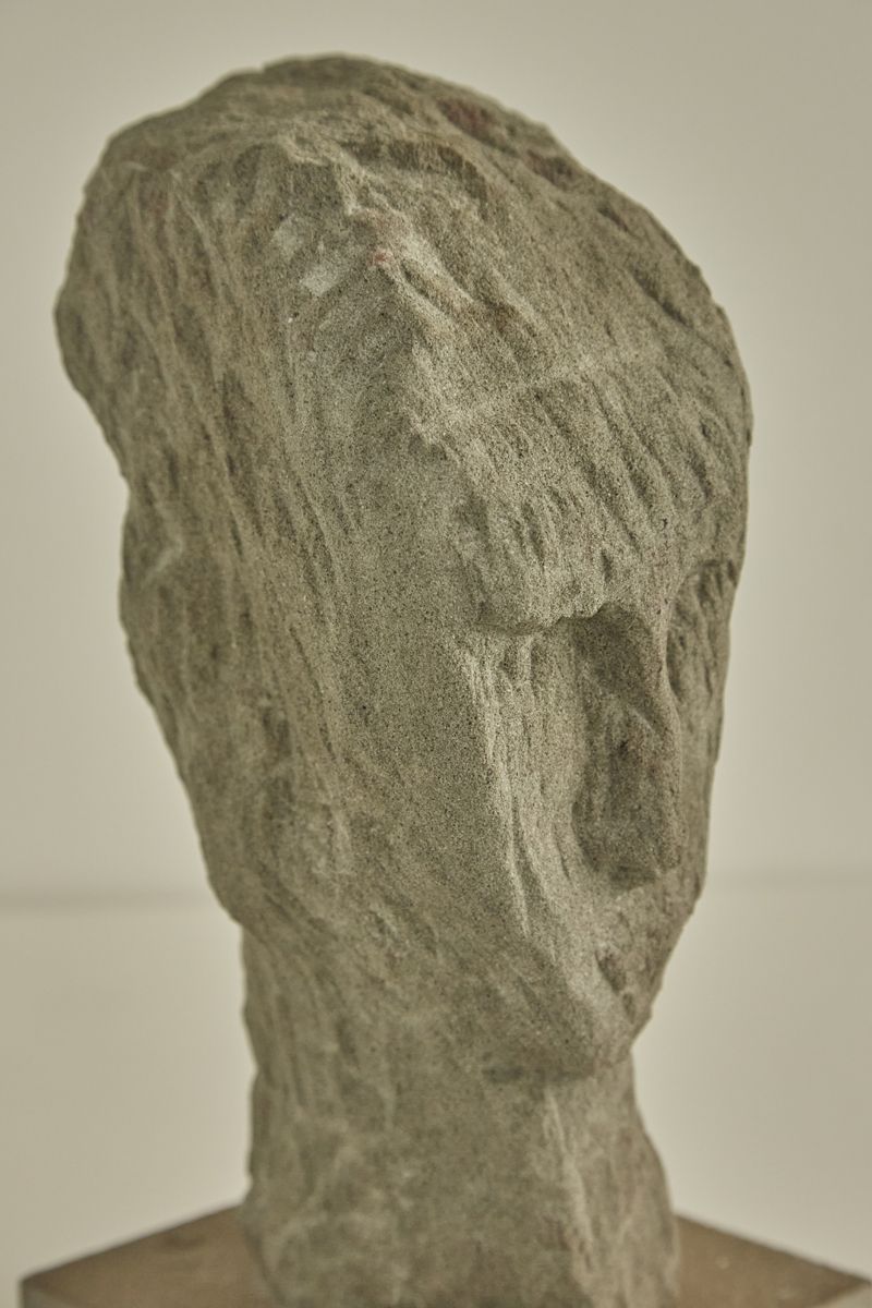 Stone sculpture head with textured surface by Aldo Nava Italy 1950s