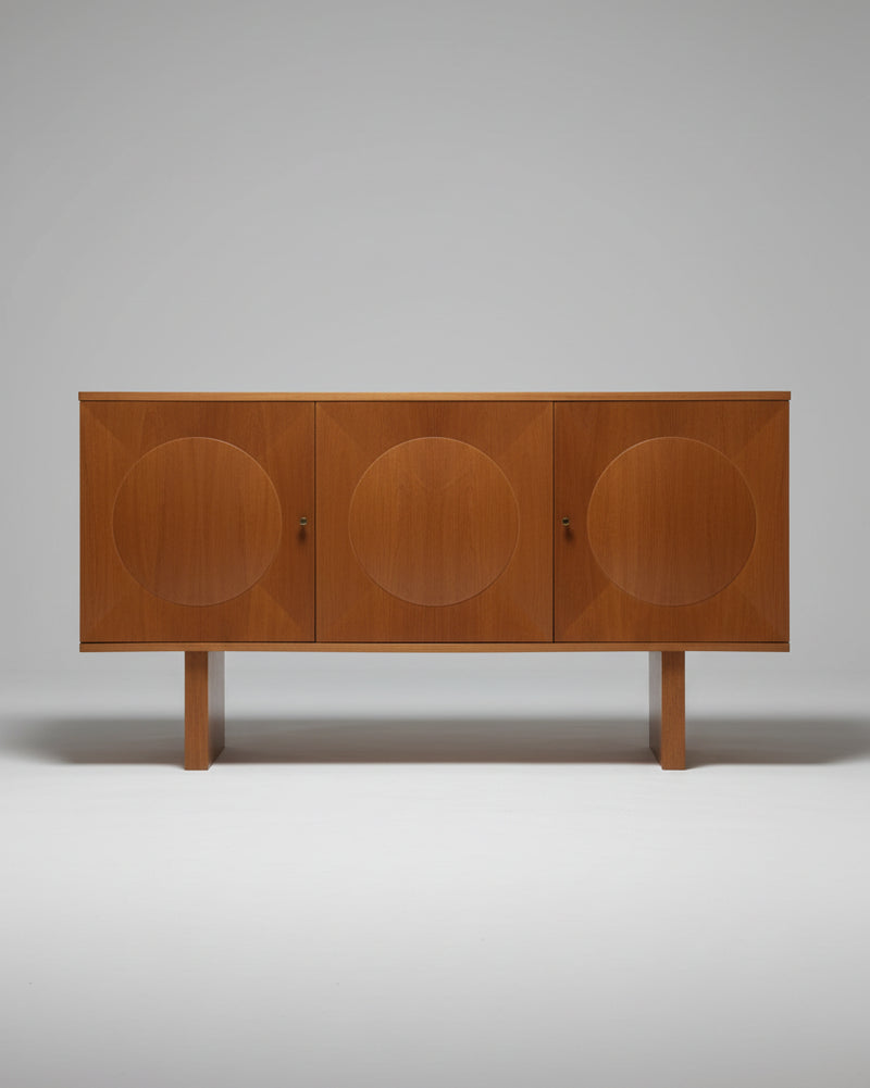 Teak sideboard with circular marquetry panels, 1960s