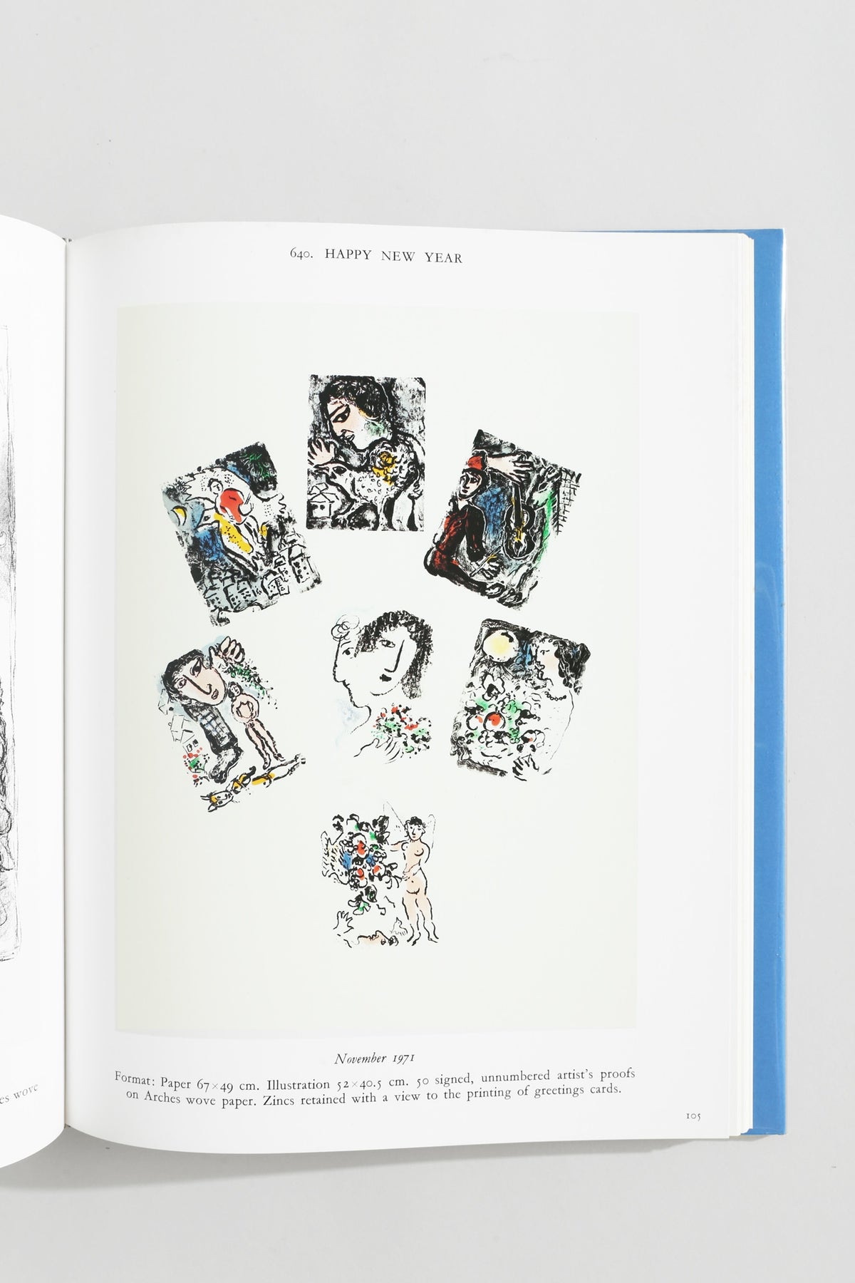 Chagall Lithographs IV Book — top view of illustrated pages on white background