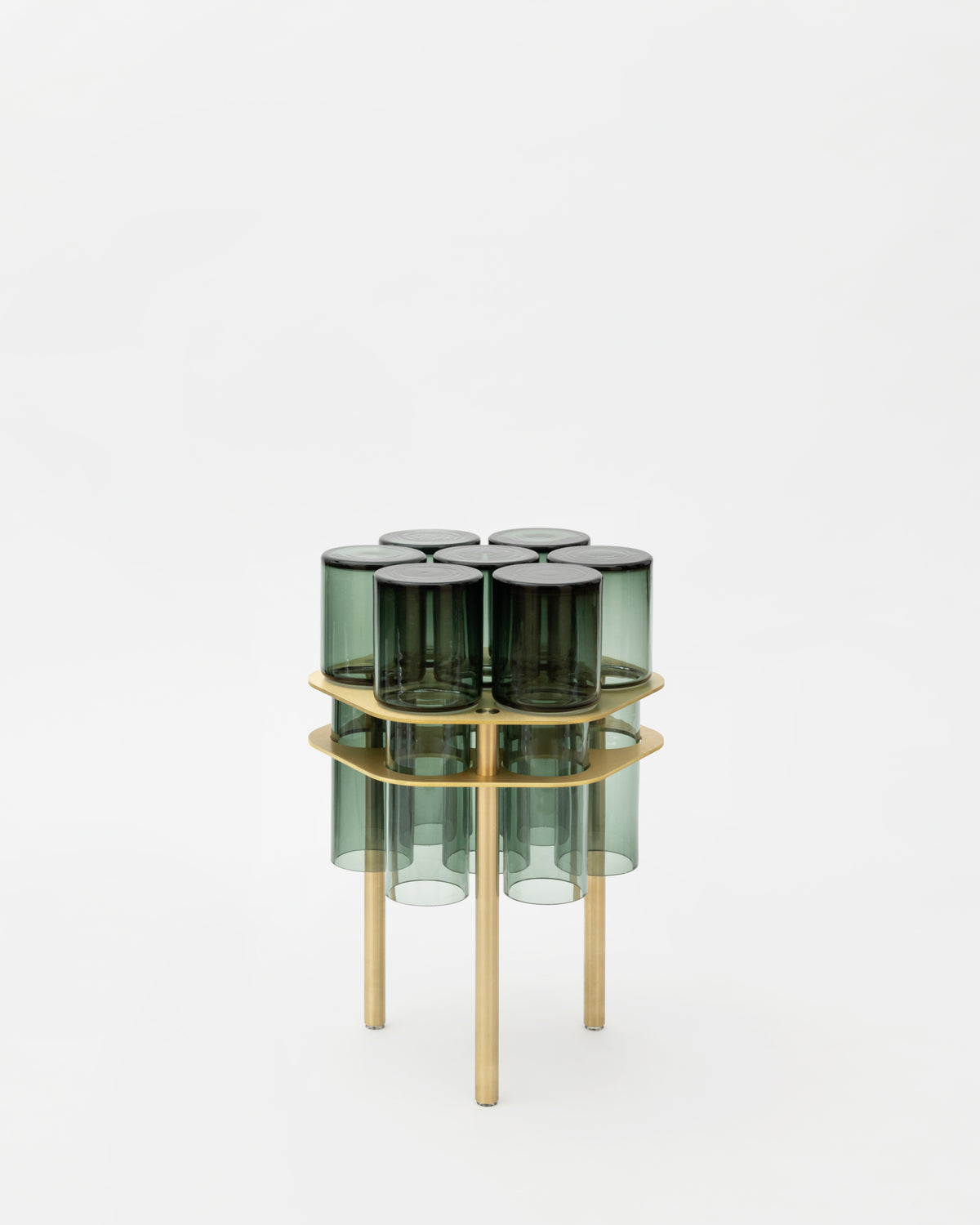 SkLO Field 7 Side Table - Olivin Glass , Brushed Brass — in context