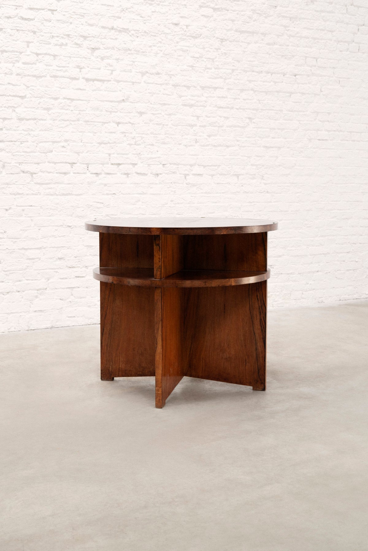 French Modernist Circular Coffee Table with Integrated Shelving, c. 1935 — detail view