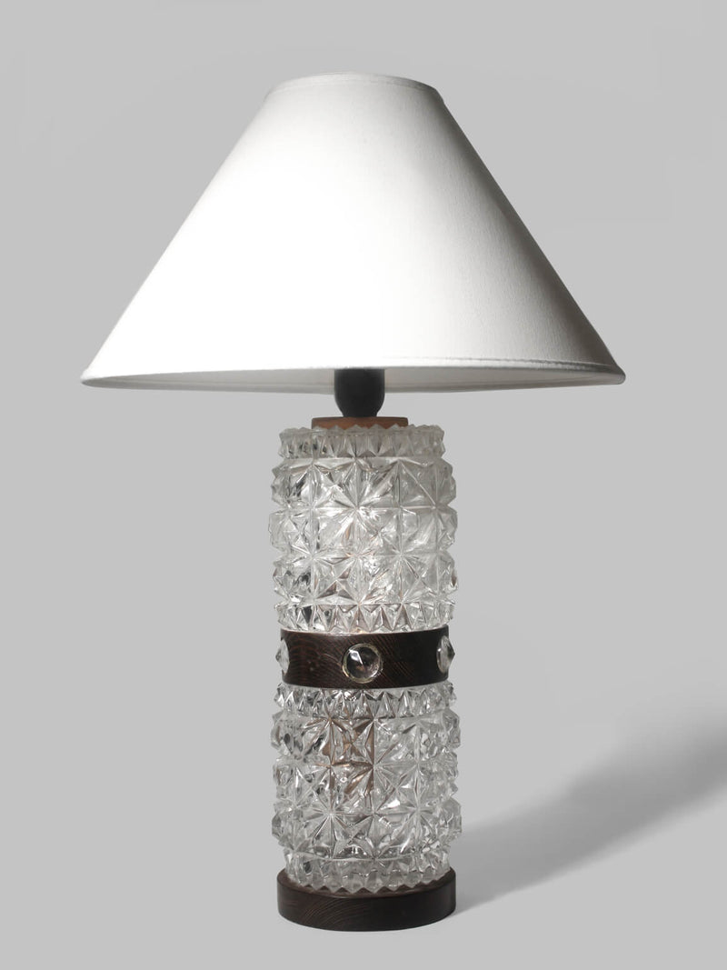 Mid-Century Textured Glass And Wooden Table Lamp, Denmark, 1960s by Vintage Stories | The Oblist