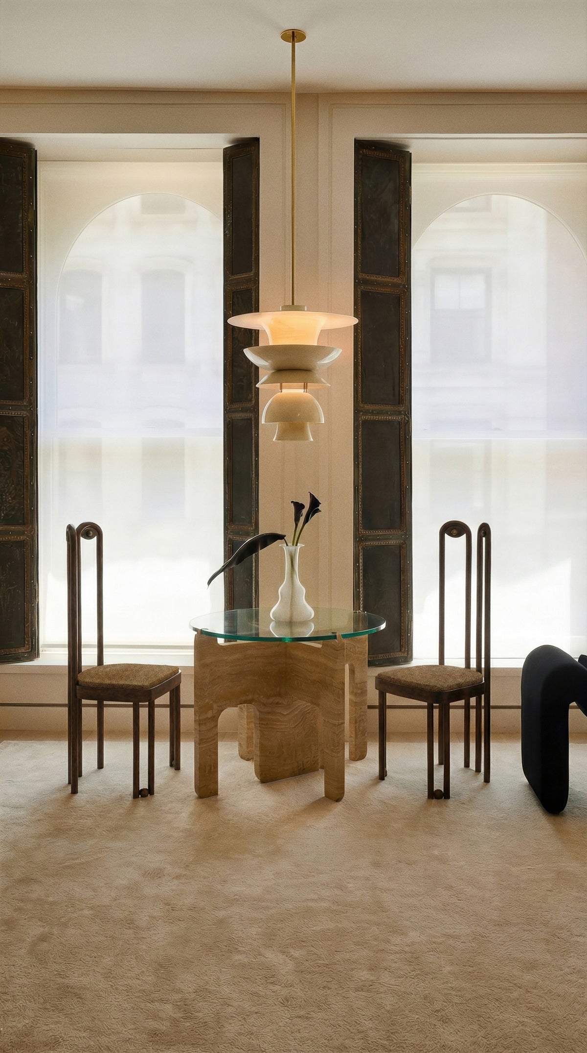 DĪDA Chair II – Solid Dark Walnut with Dedar Upholstery — side angle