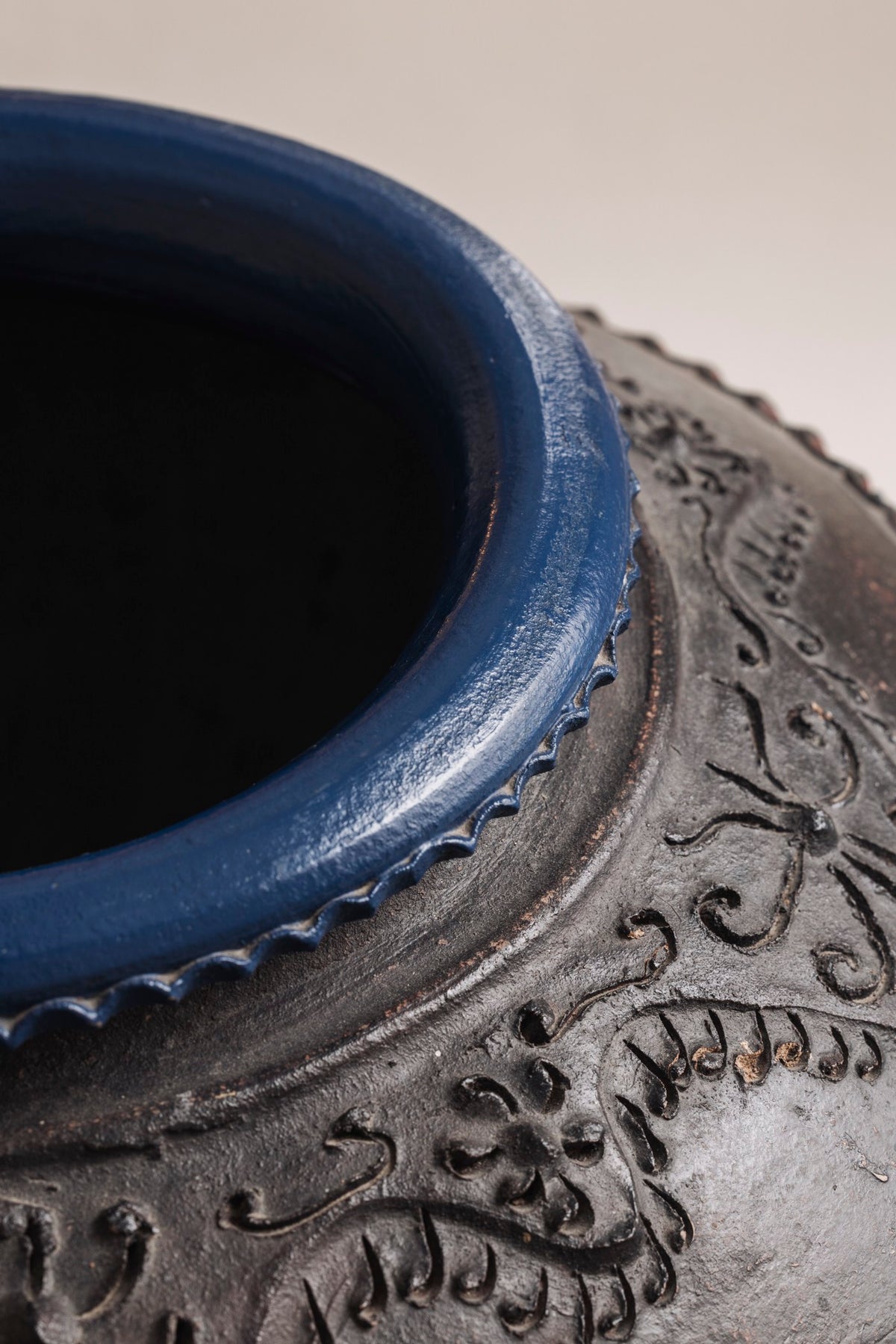 Monumental Ceramic Vase from French, 1950s — top view showing blue rim detail