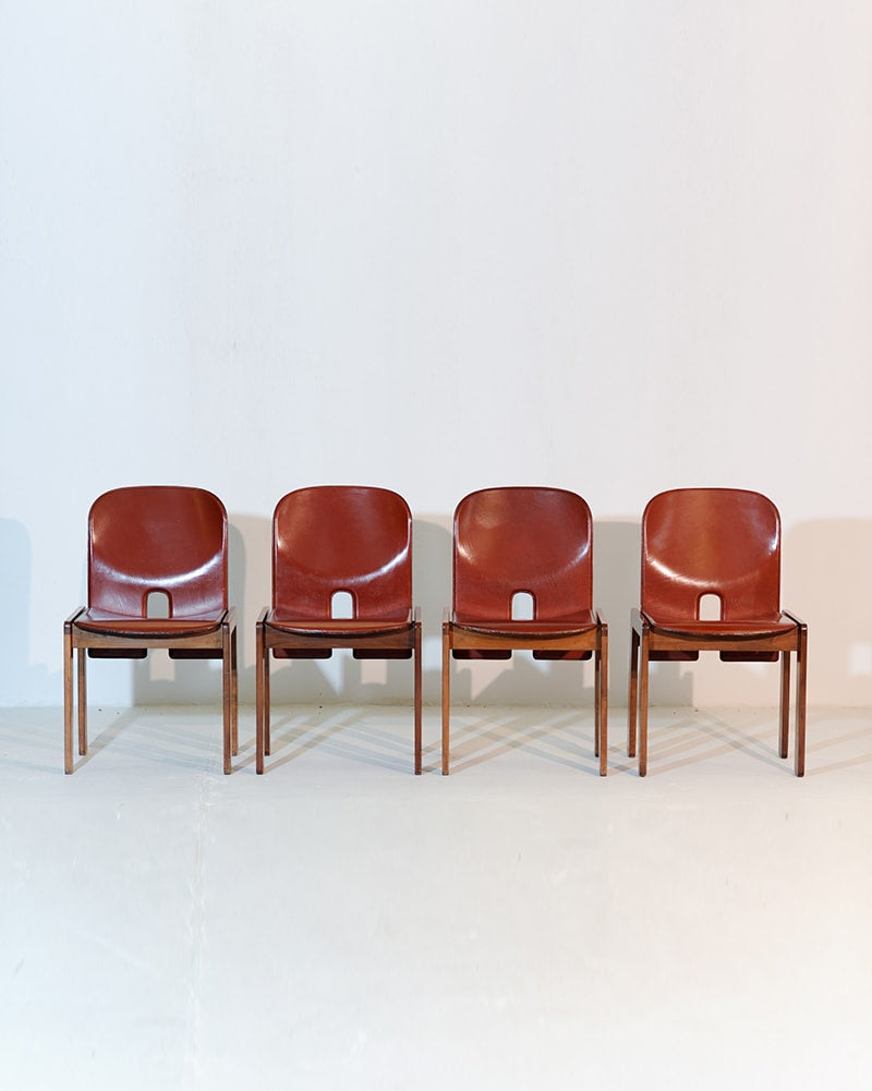 Set of 4 Afra Tobia Scarpa 121 dining chairs cognac leather Cassina