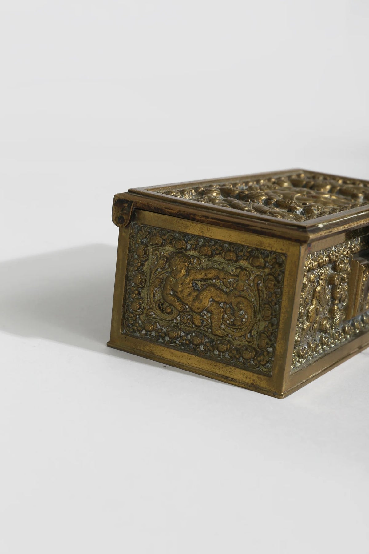 Brass Cherub Jewelry Box — close-up