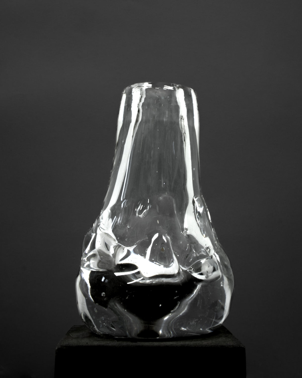 Drop Shaped Hand-blown Vase — side angle with clear glass texture