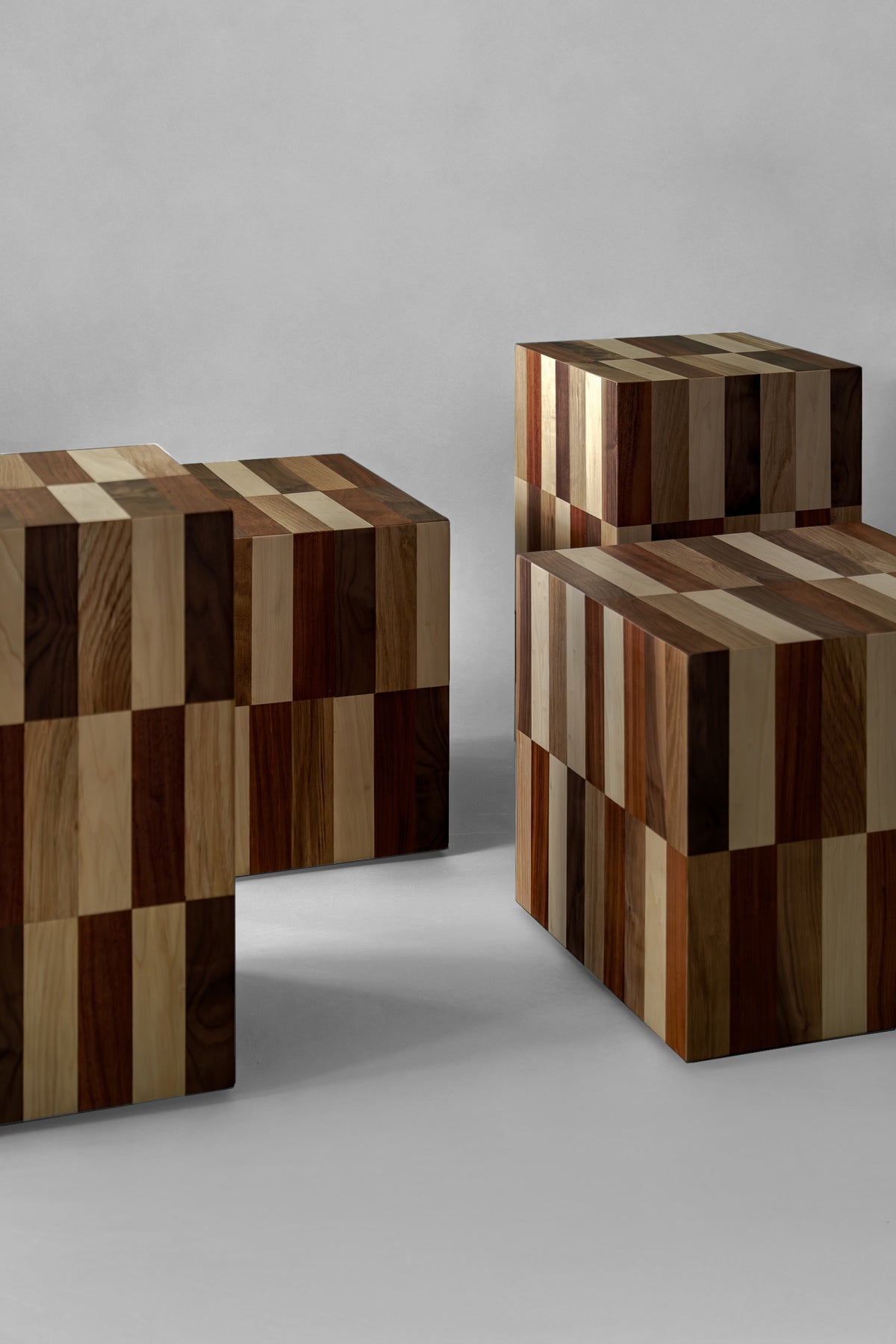 MORA Wooden Side Table — angled view of striped wood design