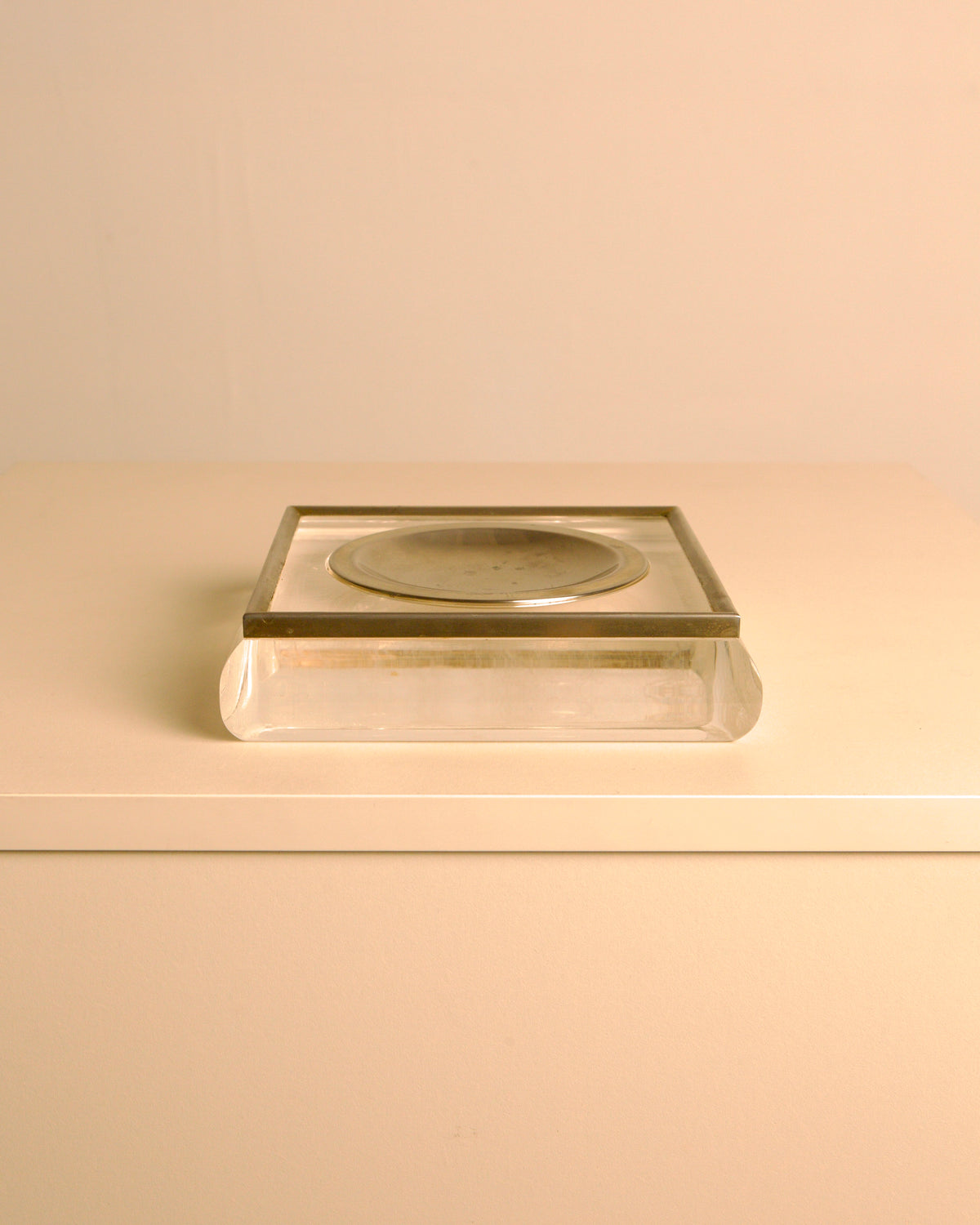 Italian square Plexiglas and metal catch-all tray, 1960s — detail view