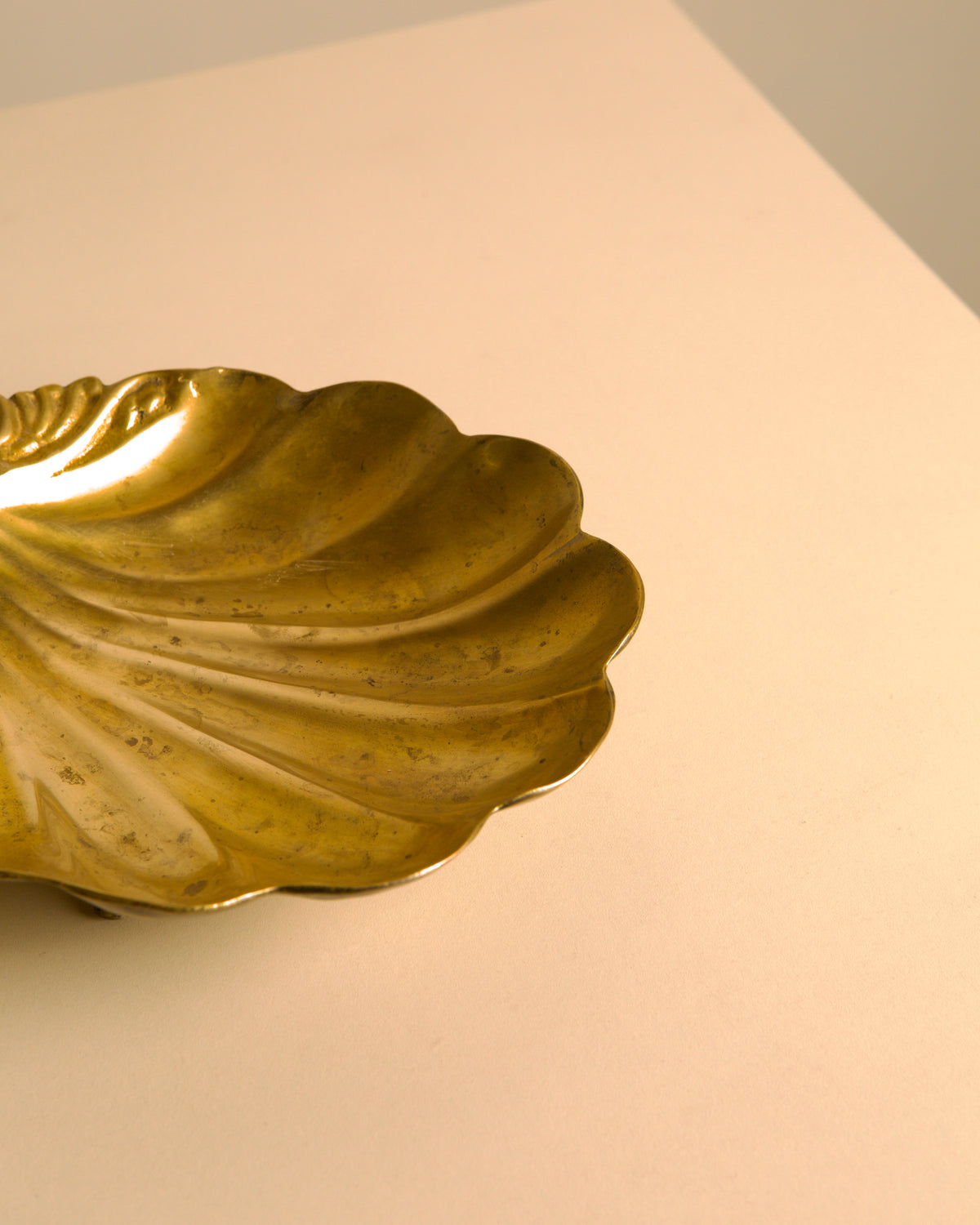 Large Italian brass scallop shell catch-all, 1960s — lifestyle setting
