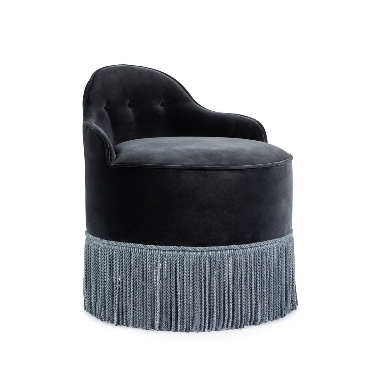 Lou Vanity Stool - Blue Stone Velvet & Blue Fringe — lifestyle setting