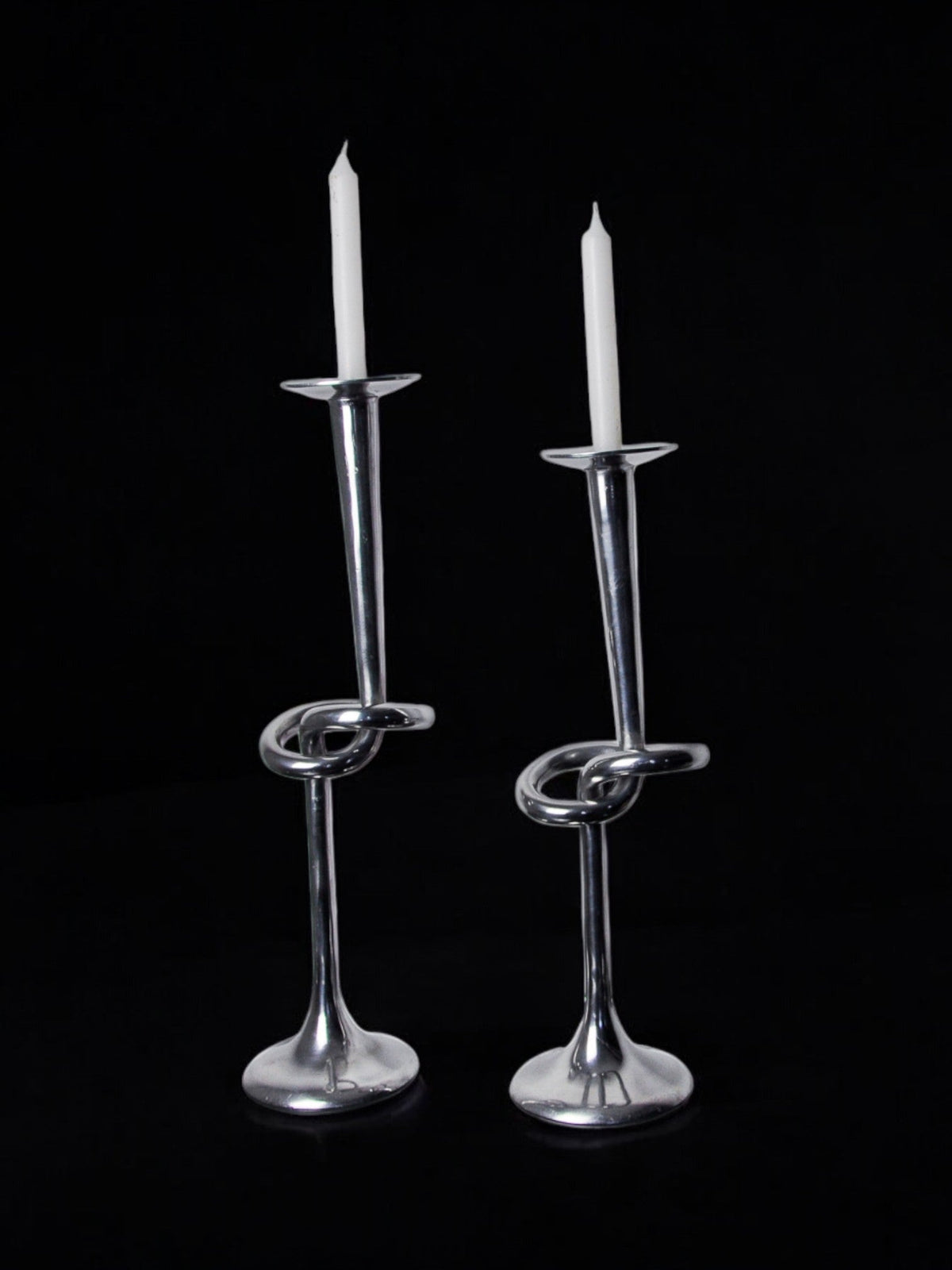 Pair of Aluminum Candleholders, Italy, 1980 — side angle