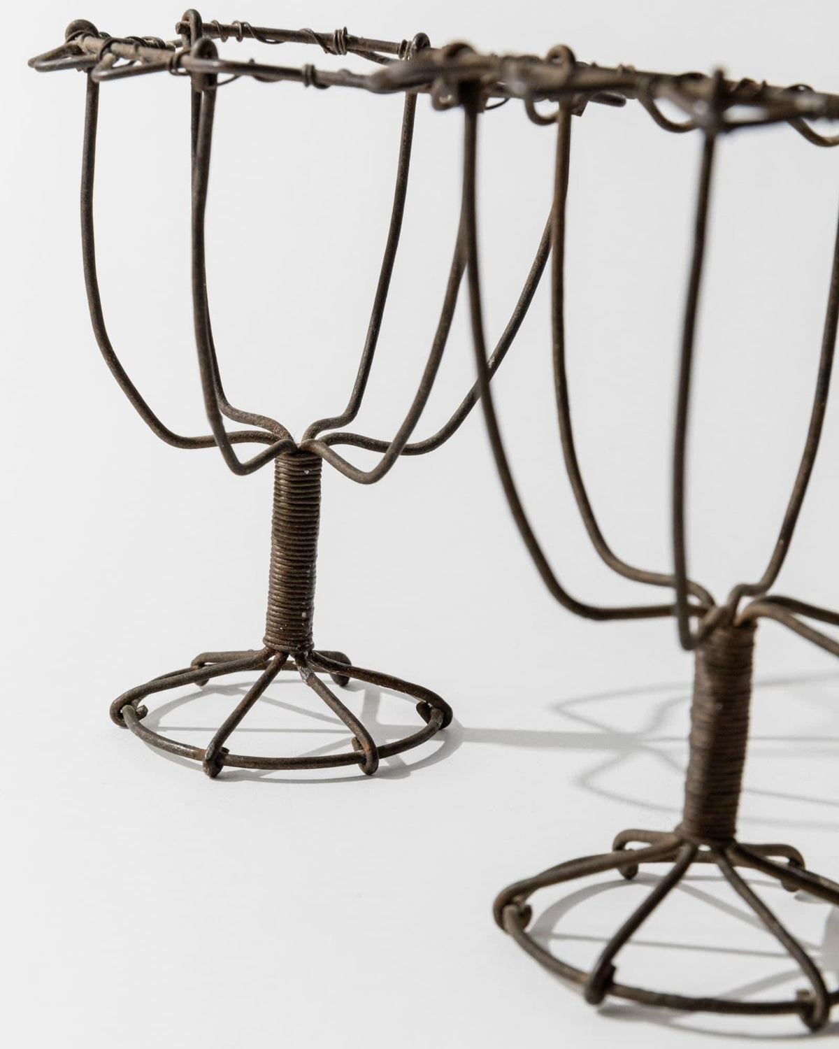 Antique 1850s Iron Wire Candleholder Set of 2 — back view highlighting iron wire construction
