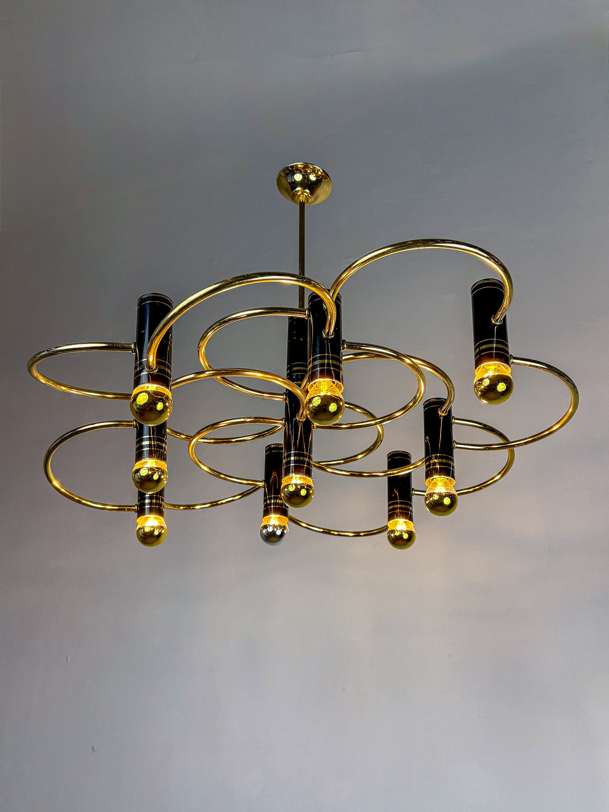 Gaetano Sciolari Geometric Chandelier, 9 Lights, Italy, 1970s — close-up
