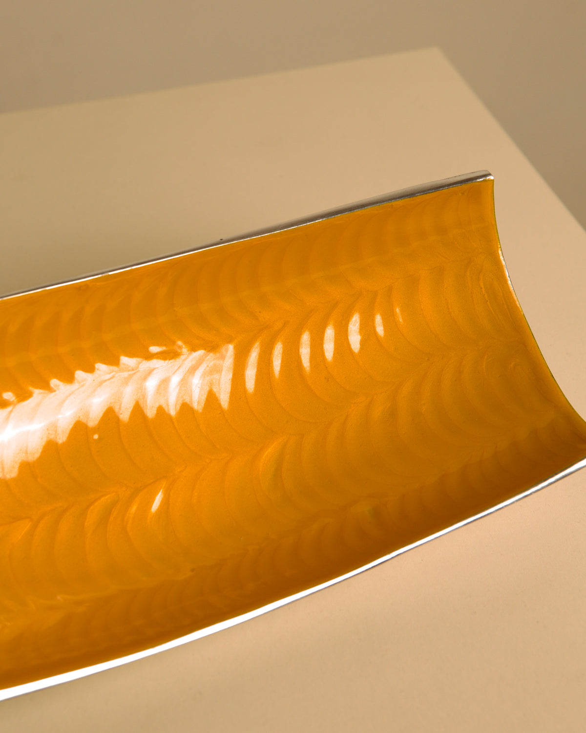 Large orange aluminium “Galassia” catch-all by Brandani, 1980s — close-up