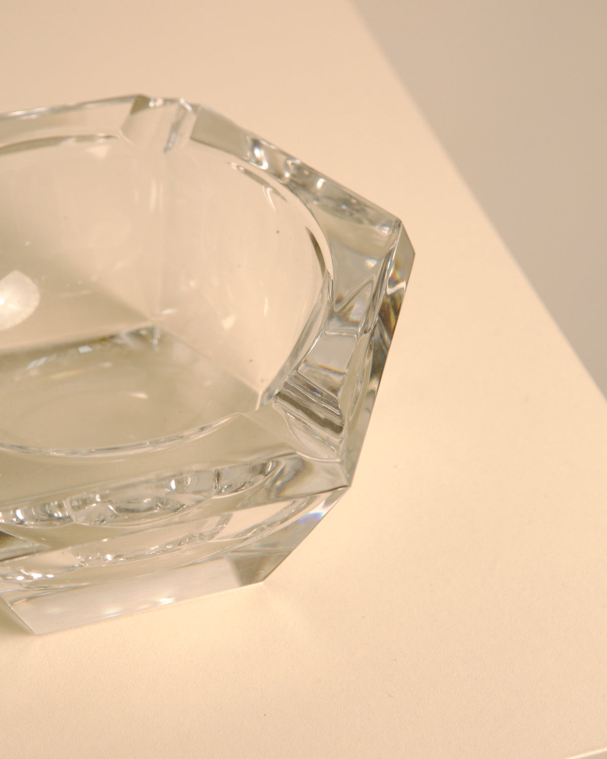 Crystal Italian ashtray detail showing faceted edges and transparency