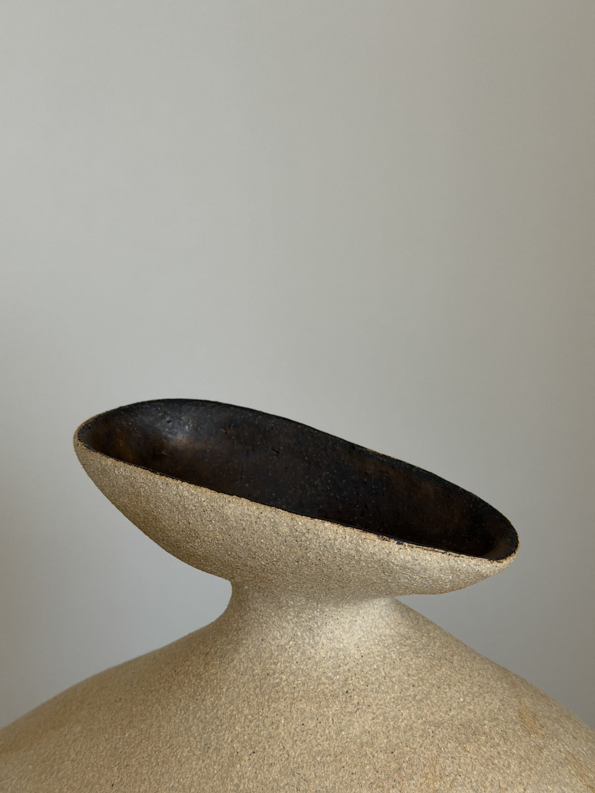 Asymmetric Vase in Ceramic and Stone | Wabi-sabi Sculptural Vase — close-up
