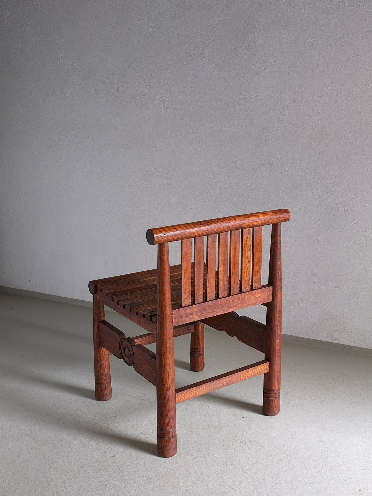 Carved Oak Low Back Chair | France | 1960s — detail view