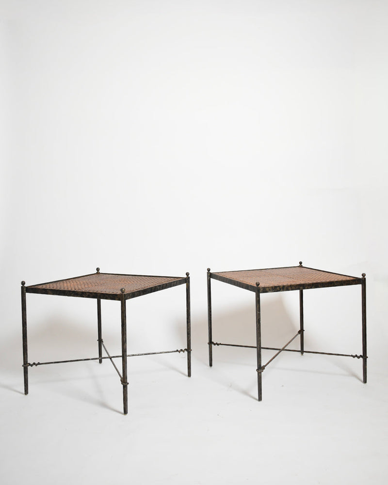Pair of Wrought Iron and Wicker Side Tables, 1970s by Barracuda Interiors | The Oblist